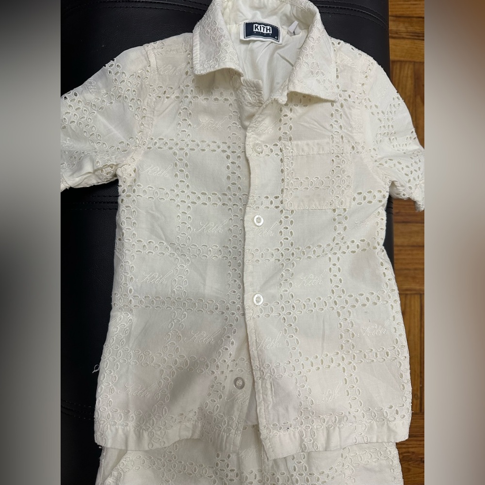 Kith Cream Eyelet Button Down Shirt and shorts